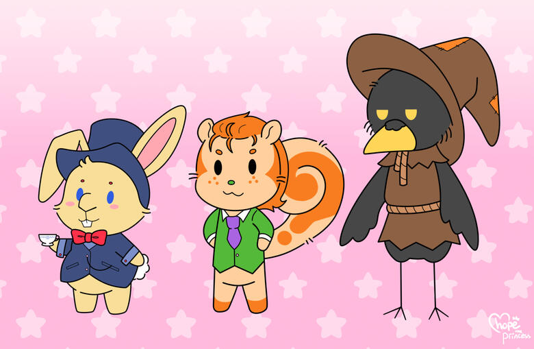 Mad Hatter, Riddler, and Scarecrow in Sanrio style
